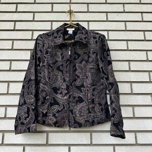 Phoenix Paisley Jacquard Zip Jacket Small Black Purple Olive Boho Y2K Festival